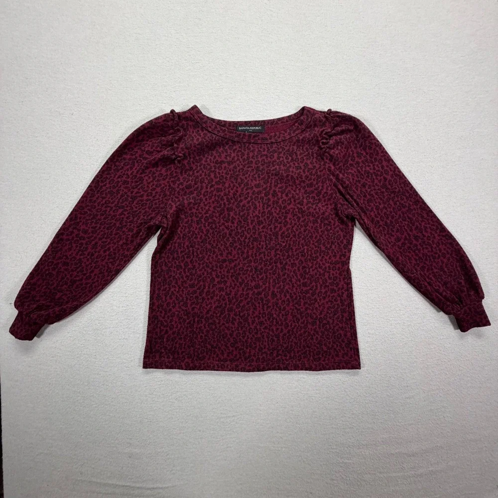 Banana Republic Women Top Regular Burgundy Leopard Print Puff Sleeve XXSP